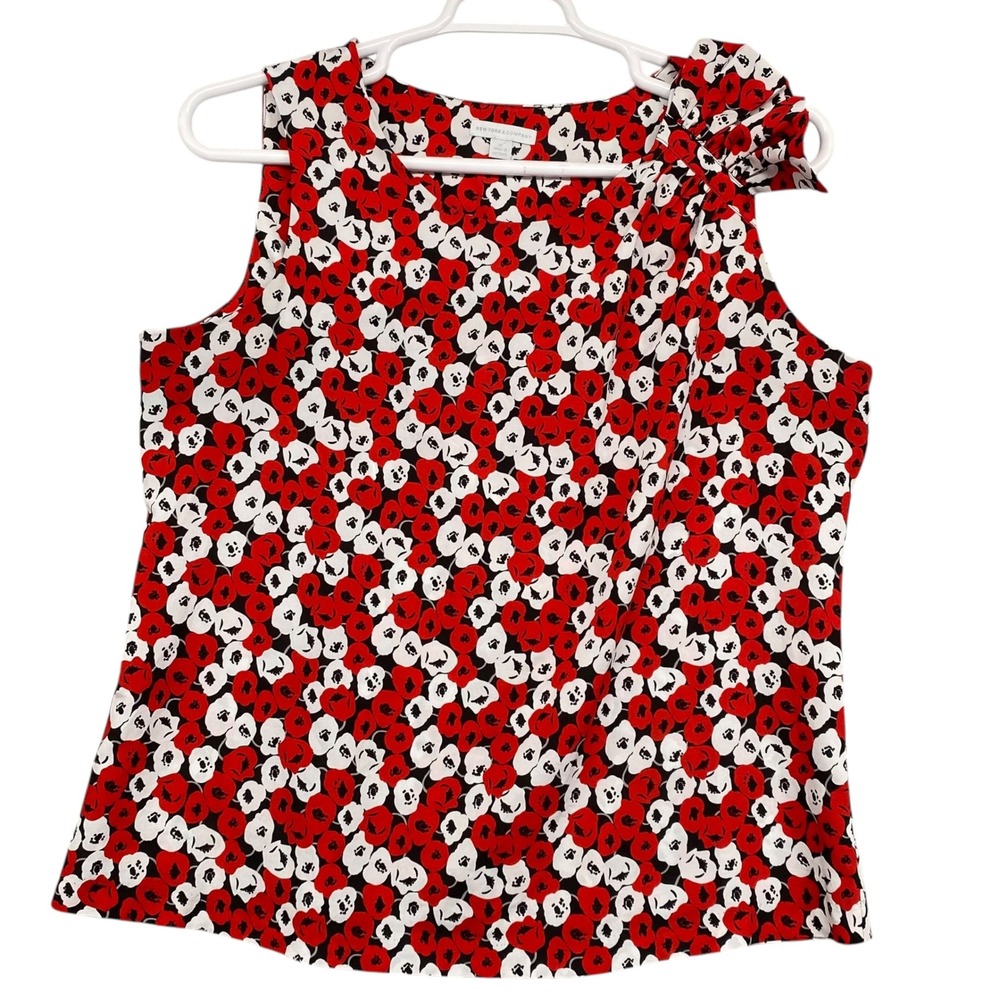 New York & Company Floral Tank Top Sleeveless Blouse with Bow Detail‎ XL